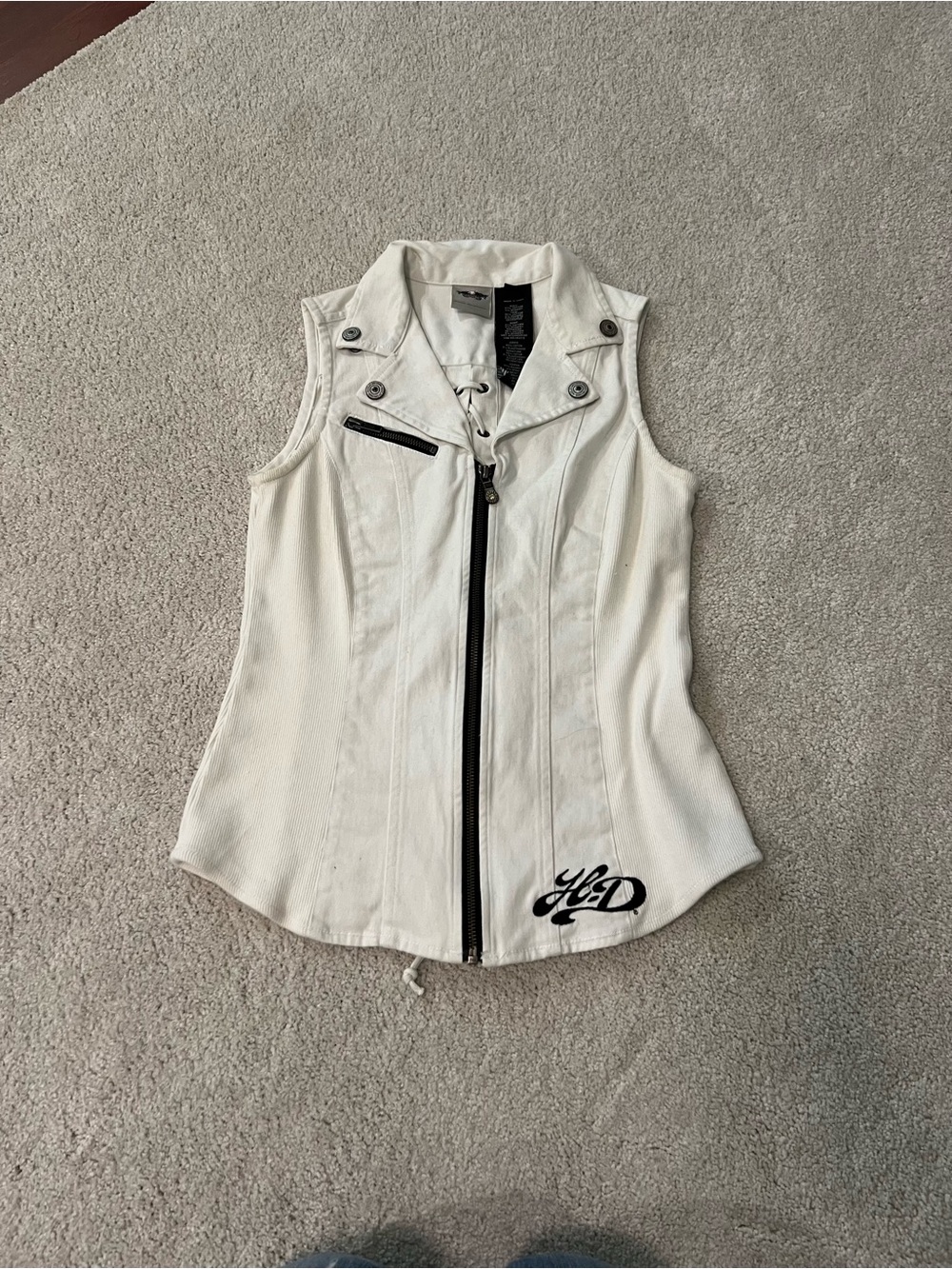 Harley-Davidson White Sleeveless Zip Motorcycle Vest with Black Accents